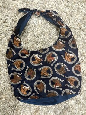 Small Navy Horse & Horseshoe Print Knotted Tote Bag